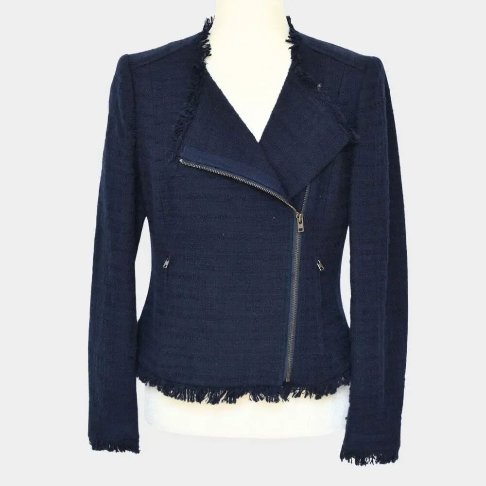 J.CREW Women's Tweed Motorcycle Jacket With Fringe Size 8